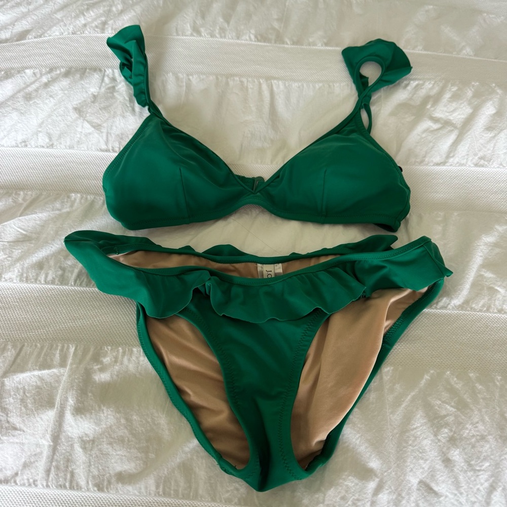 Green Ruffled Bikini Set j crew
